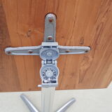 Foldable bistro table with teak top and aluminum base