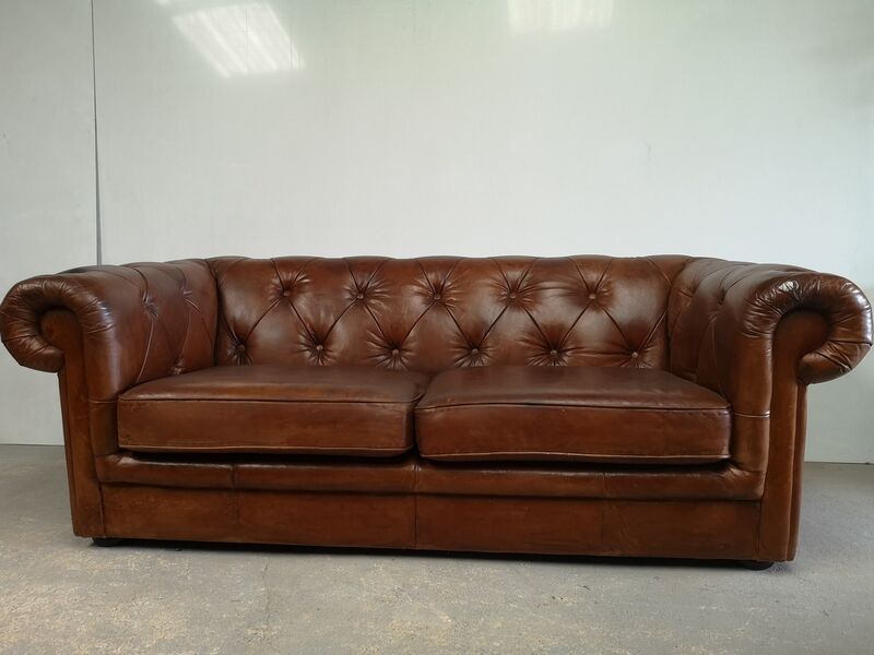 English brown leather chesterfield sofa