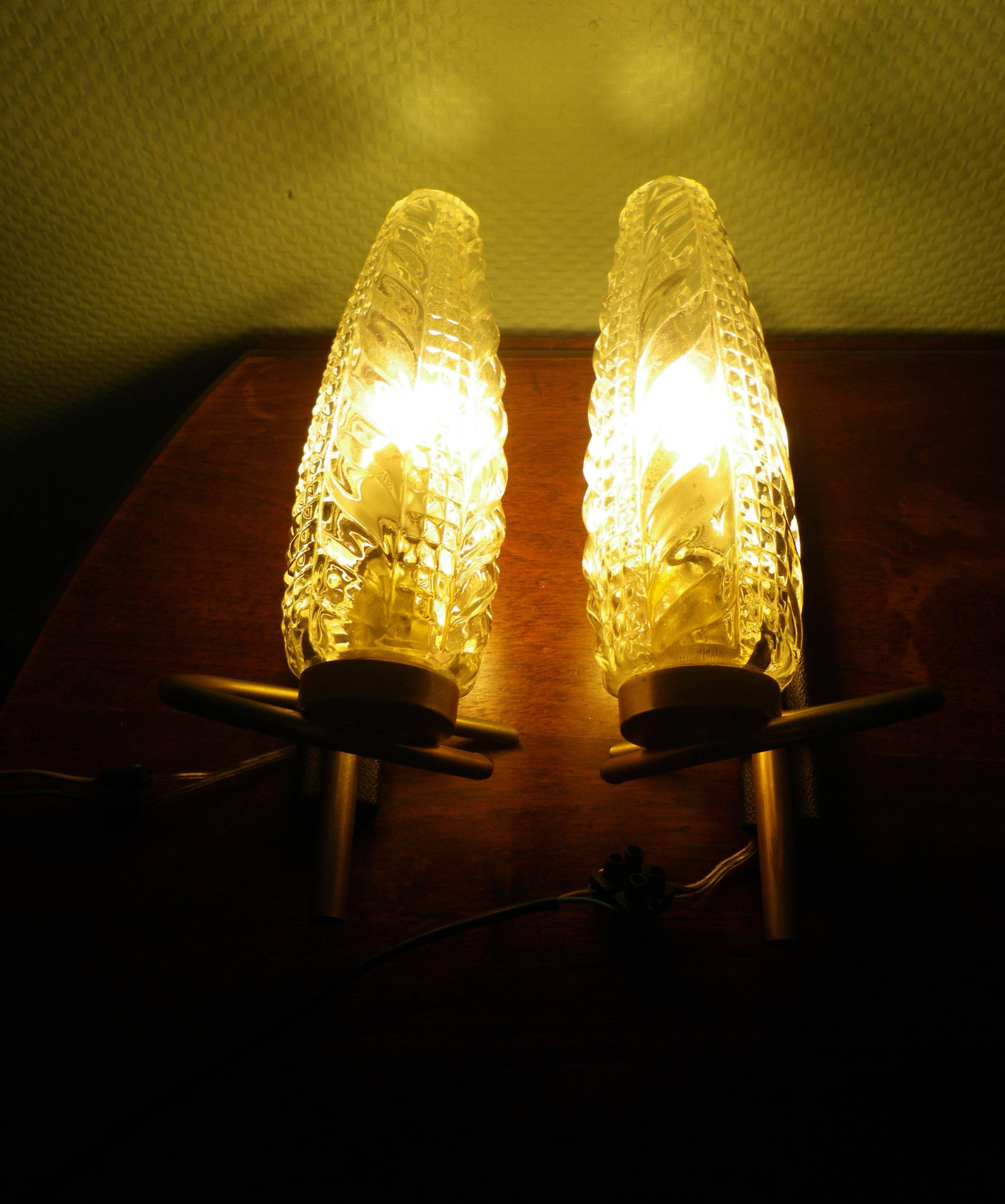 Vintage Glass Moulded Wall Sconces, 1960s, Set of 2