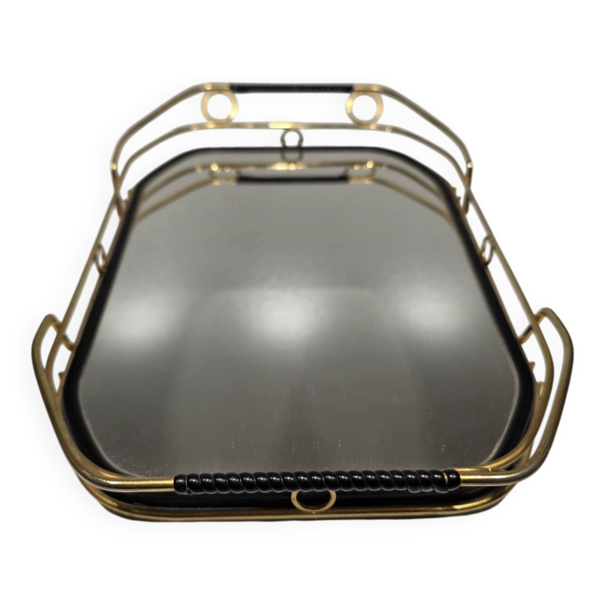 60s serving dish mirror and gold metal