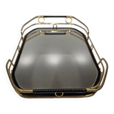 60s serving dish mirror and gold metal