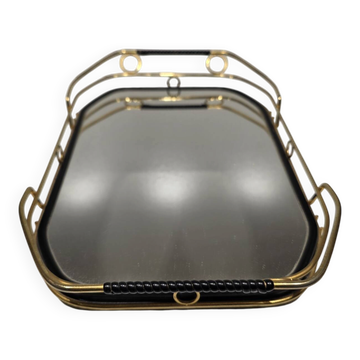Plat de service années 60 miroir et métal doré