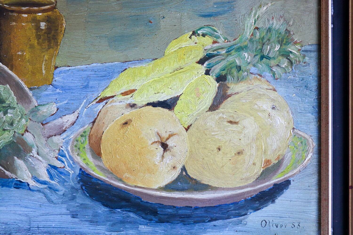 Oil on panel old still life vegetables