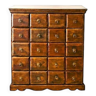 Meuble d'Apothicaire en Teck Massif - 24 Tiroirs