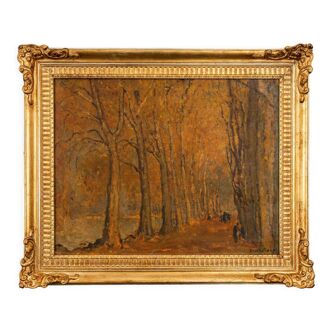 Oil on canvas by louis-marie désiré-lucas autumn in espalion aveyron