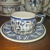 Ancien service à café en Faïence Henriot Quimper à décor floral et élégant bleu