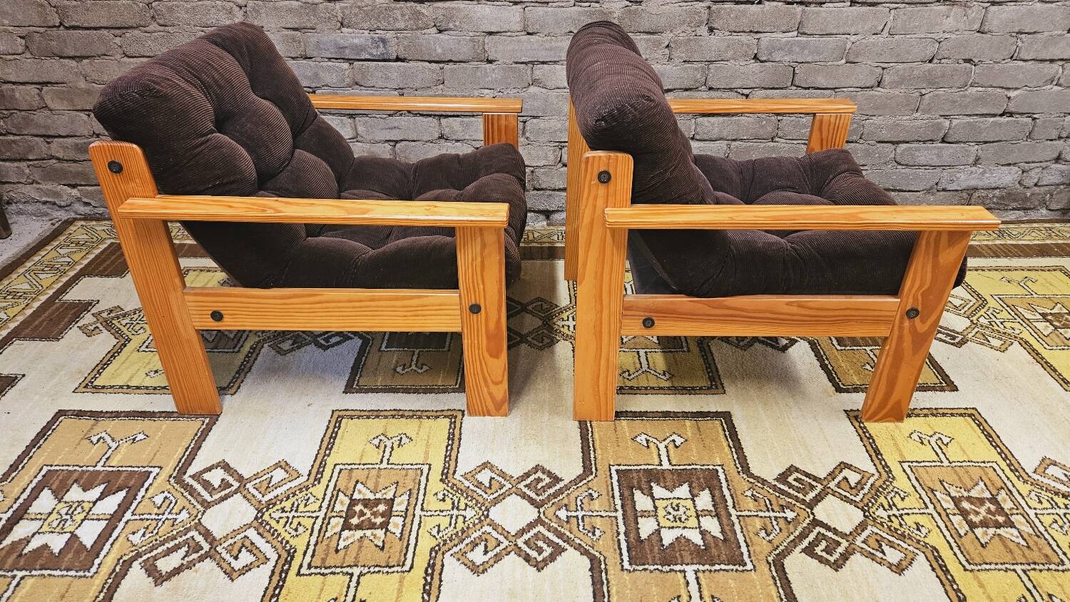 Pair of Yngve Ekström pine armchairs, 1970s