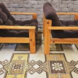 Pair of Yngve Ekström pine armchairs 1970