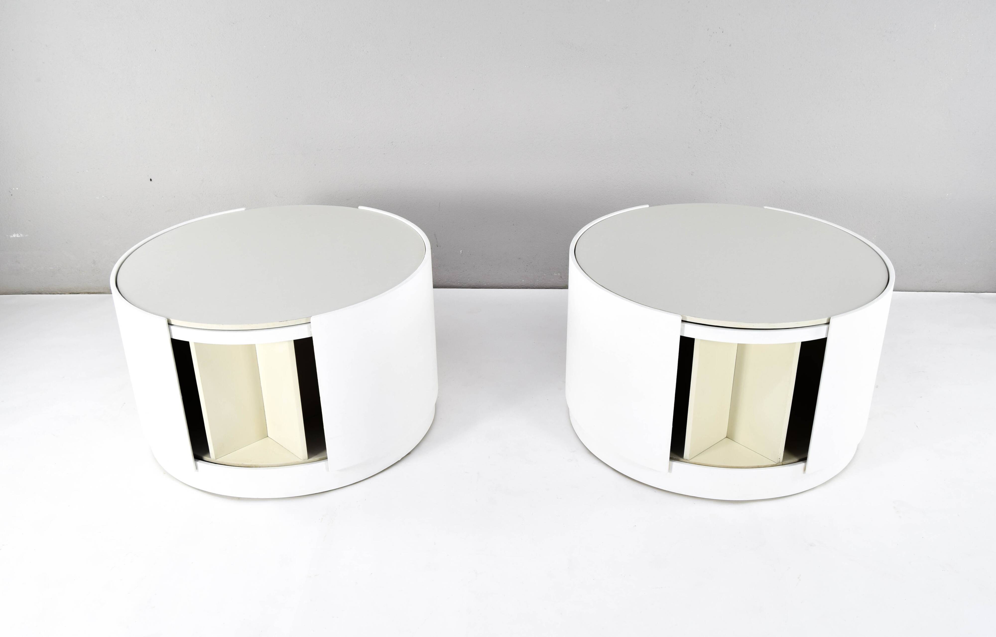 Set of Two Eugenio Gerli Tavolino container girevole T128 Revolver Italy 1969