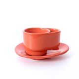 Set of Six Postmodern Vermilion Cups, Sugar Bowl and Plate by Parravicini
