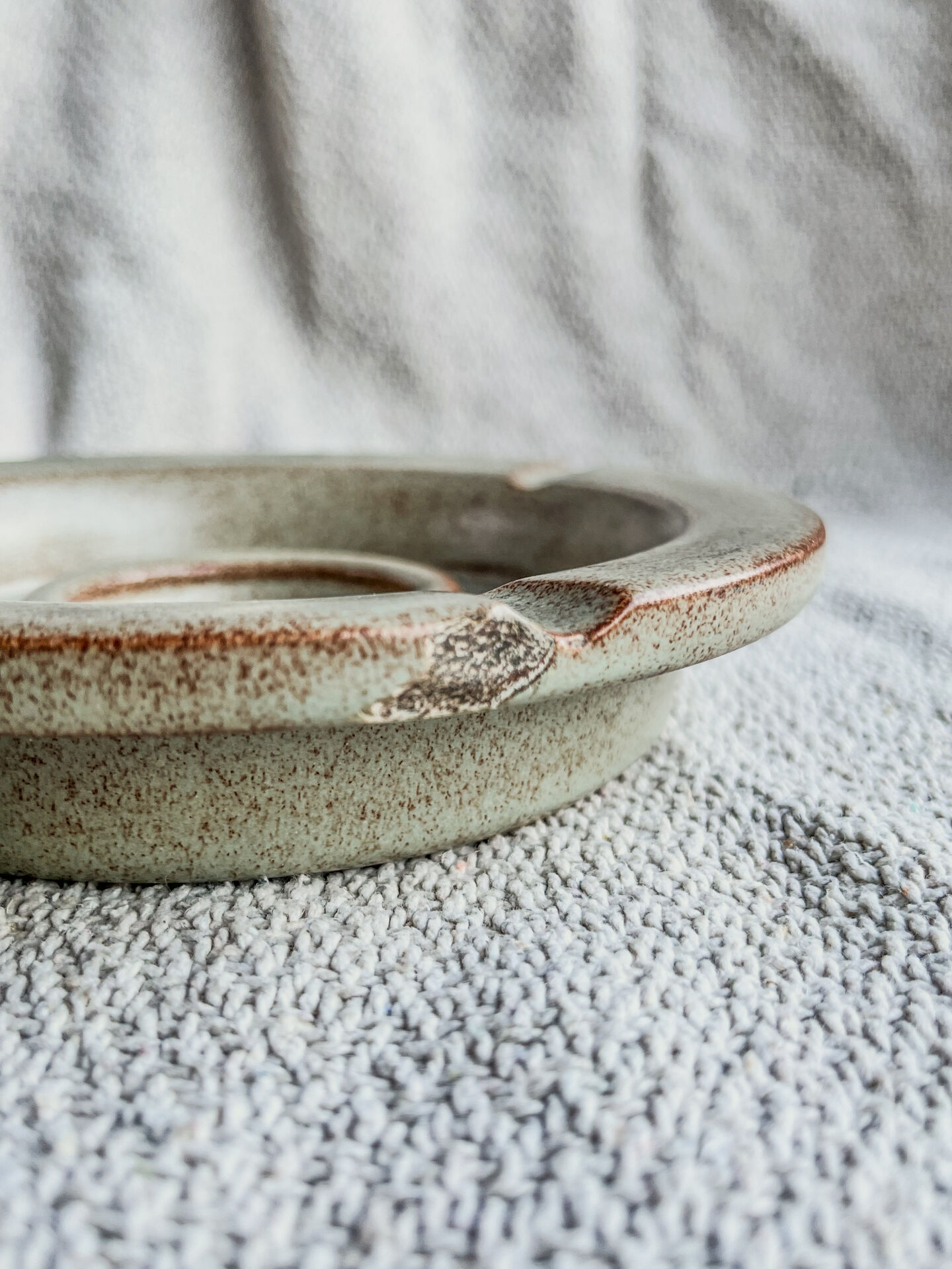 Vintage Speckled Stoneware Ashtray 1970s Design Catchall