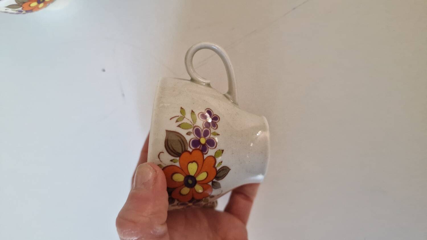 Lot of 10 vintage porcelain cups from Winterling Bavaria with orange flowers from the 70s.