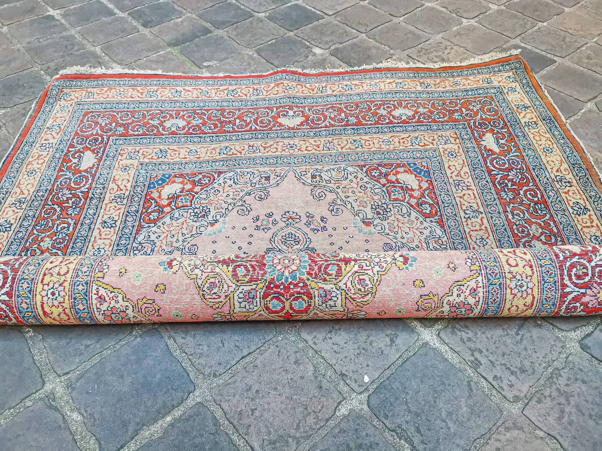 Ancient Persian Oriental rug handmade Tebriz 1.74 x 1.25 m