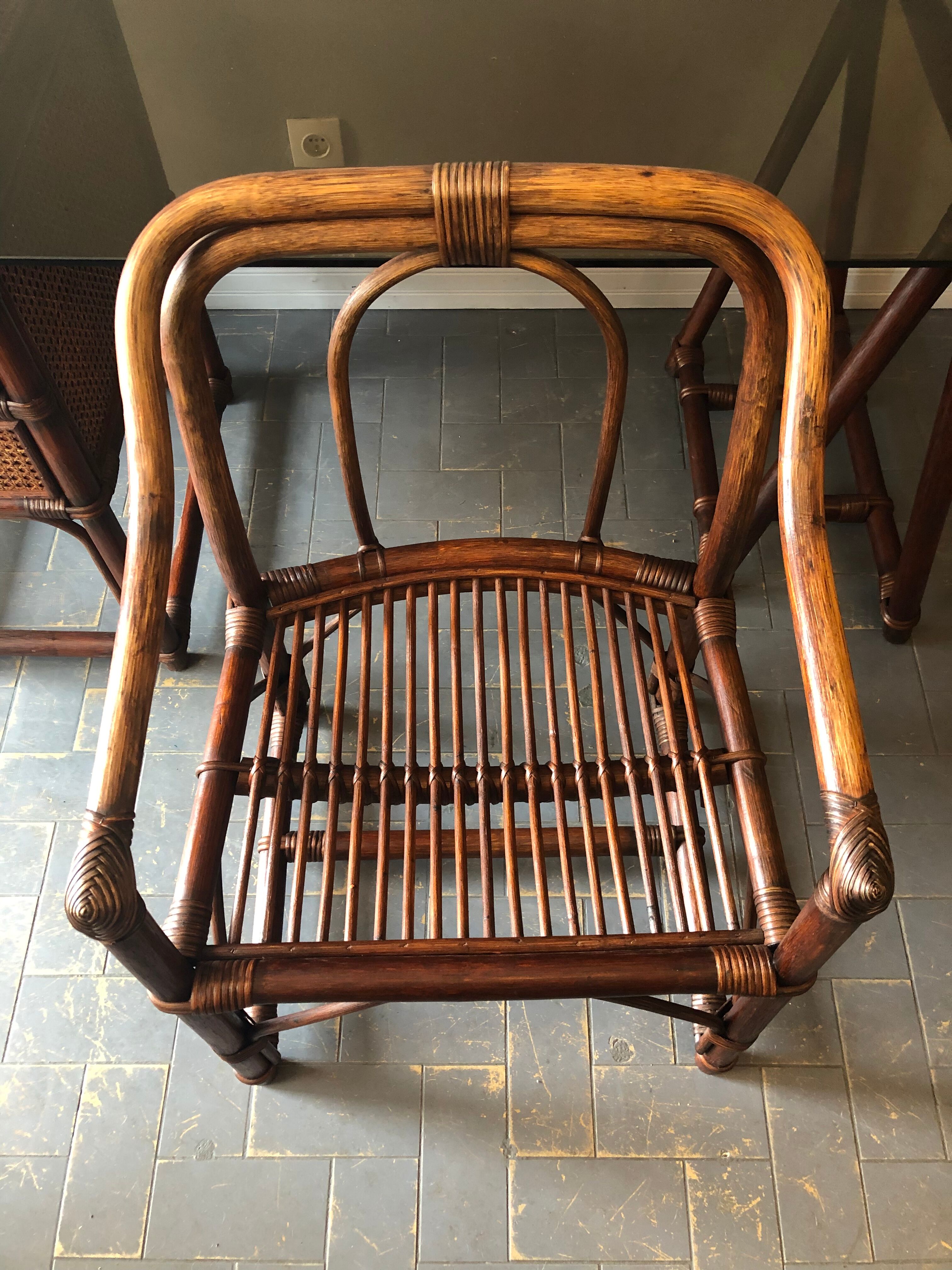 Bamboo desk and armchair, rattan 70s/80s