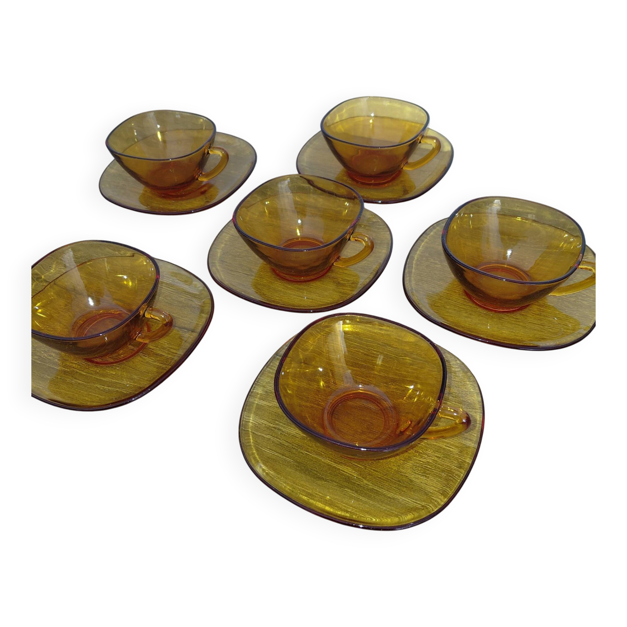 Vereco- 6 tasses et sous tasses verre orange