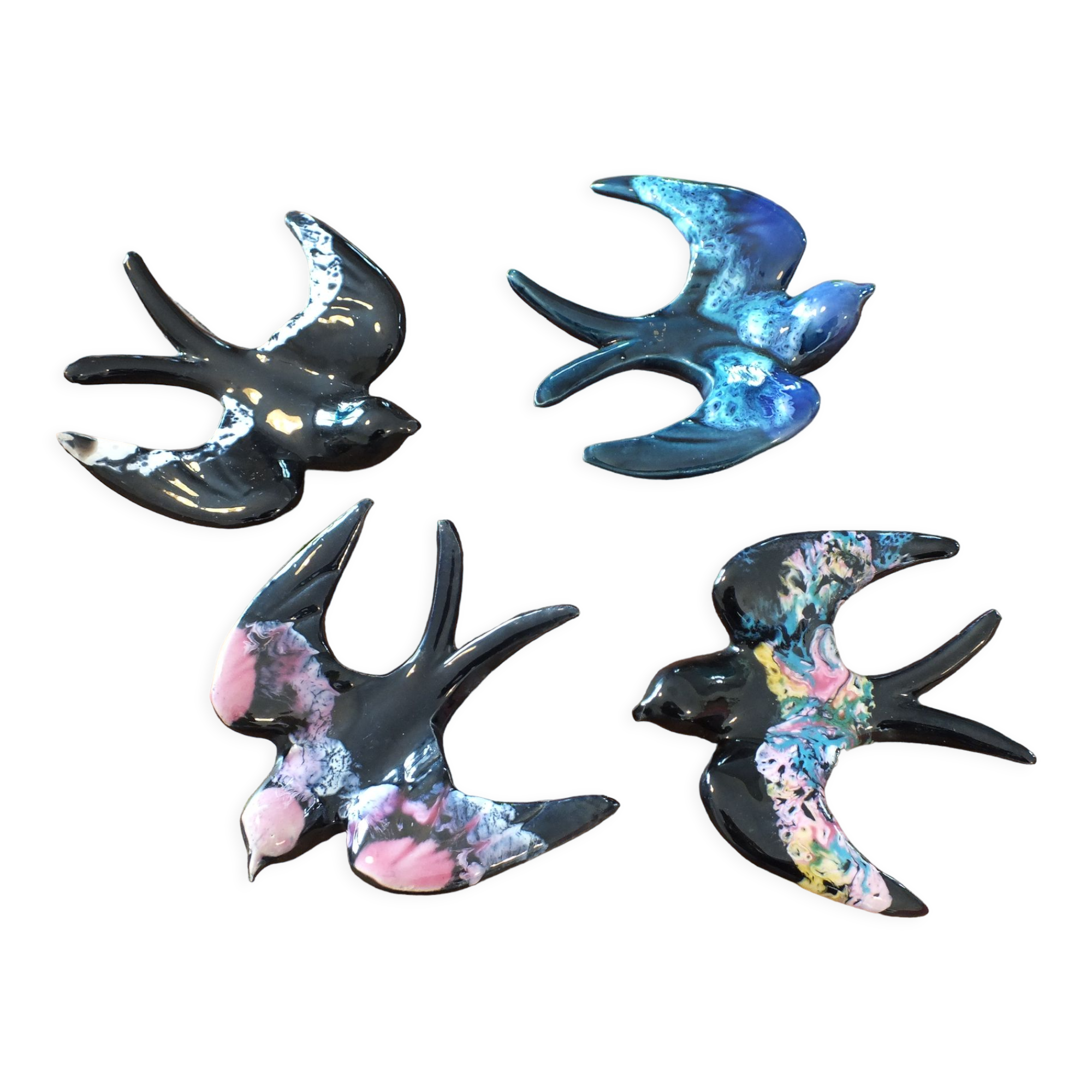 4 vintage swallows - tiled wall decoration