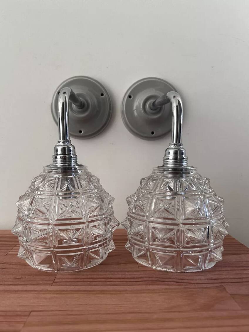 Pair of chrome wall lights