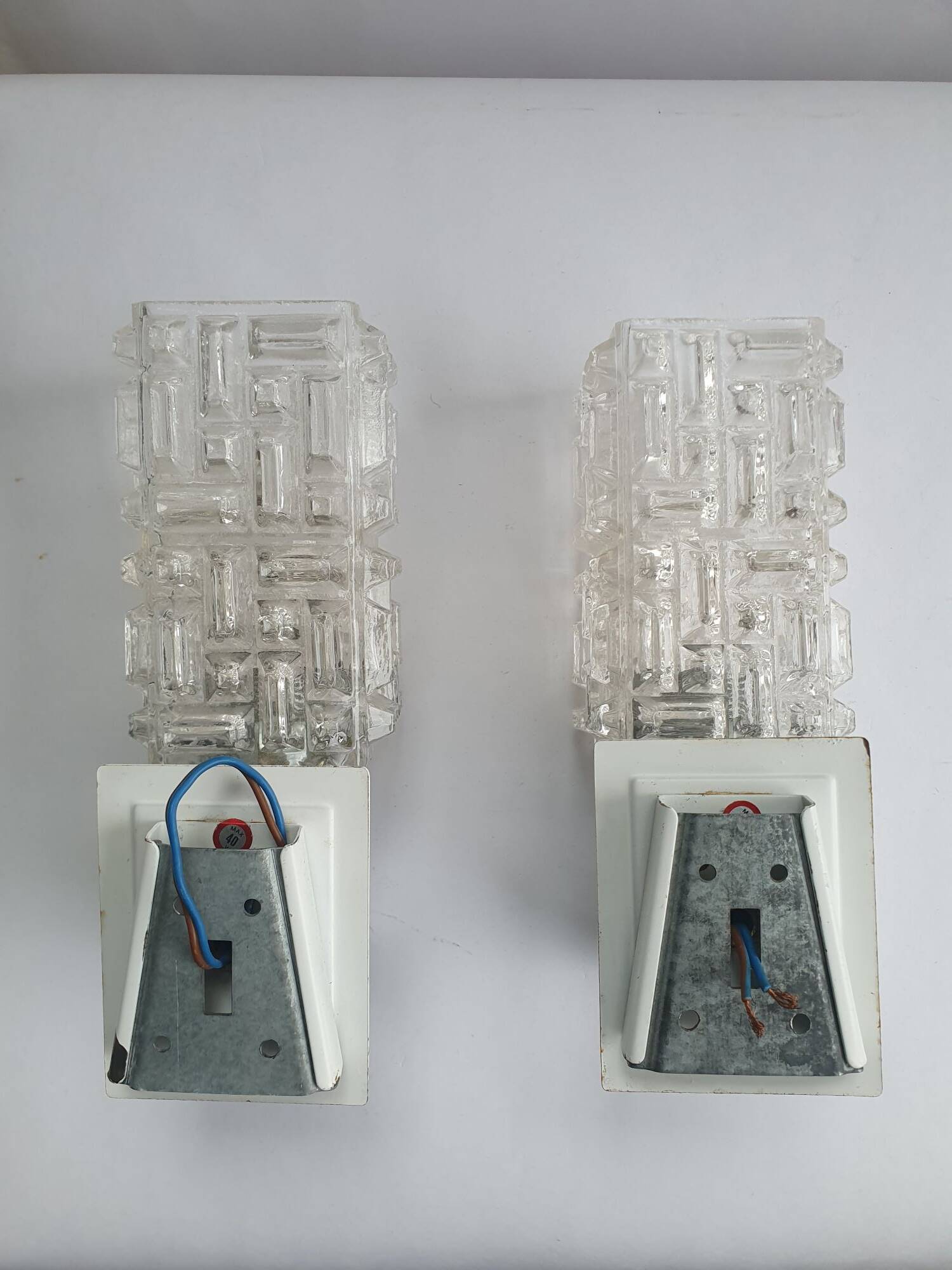 Pair of vintage chrome wall lights with square globes, Italian Targetti, 1970
