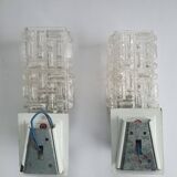 Pair of vintage chrome wall lights with square globes, Italian Targetti, 1970