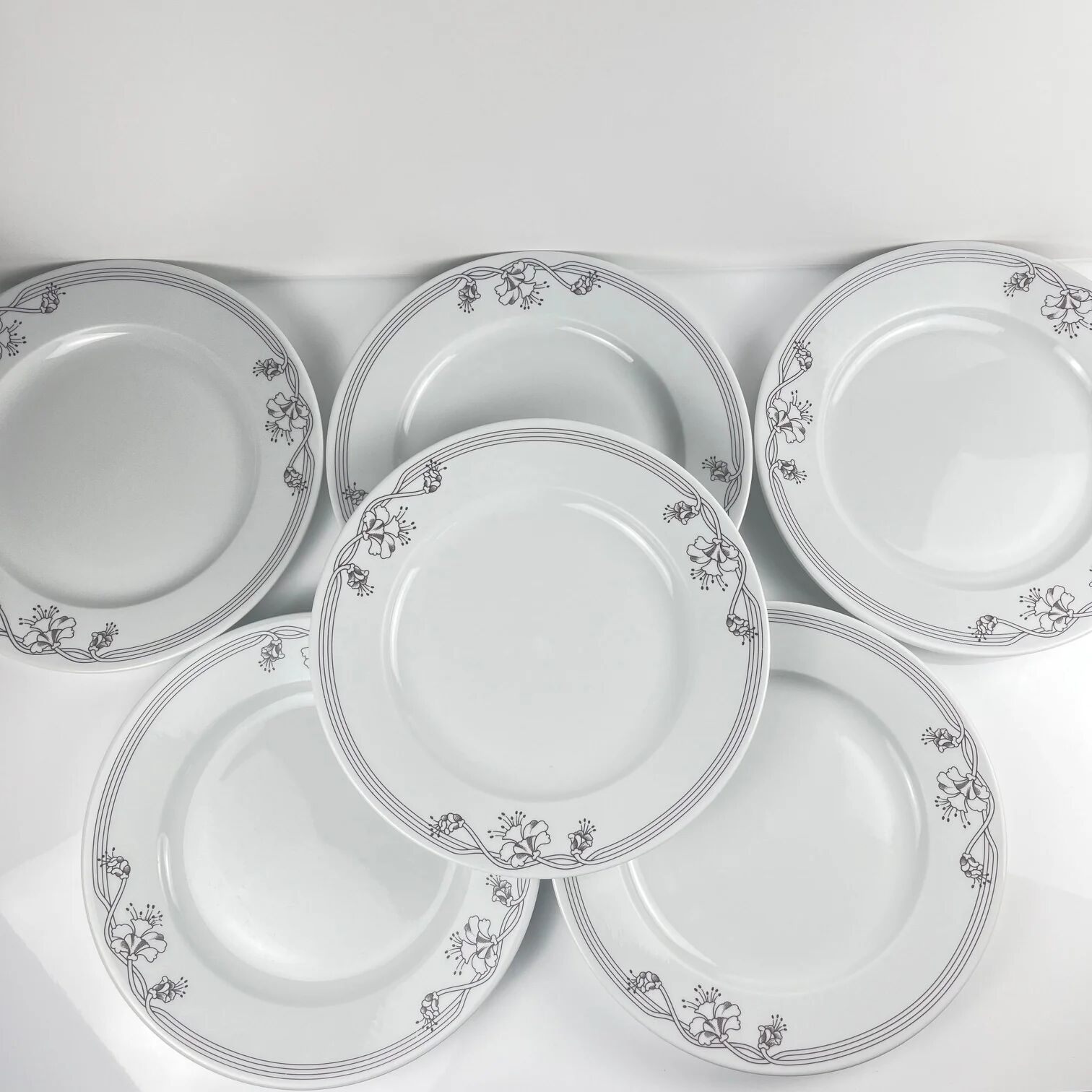 Set de 6 assiettes plates "Elysa", Sarreguemines, 1980-90