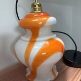 Seventies orange and white marbled pendant light