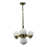 Art Deco Brass and Opaline Glass Chandelier, 1930s