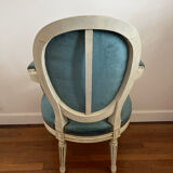 Blue velvet medallion armchair in Louis XVI style