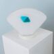 Murano glass table lamp - shell silhouette, frosted glass with blue detail - postmodern Memphis style, 1980s Italy - bedside lamp, gift idea