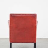 Fauteuil peint en rouge en cuir de mouton