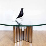 Table basse Space Age en tube chromé et verre 1970