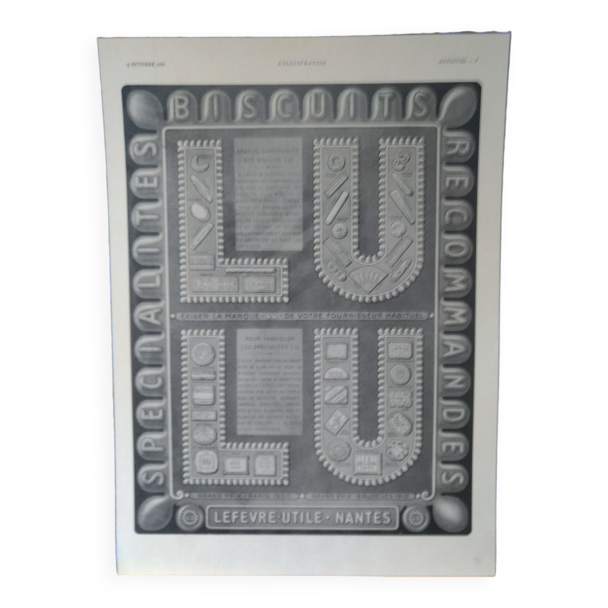 a set of 3 paper advertisements: Petit Lu brand from period reviews