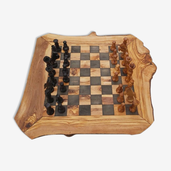 Jeu d'échecs EN bois d'olivier rustique jeu d'échecs fait à la main planche en bois 18 pouces