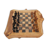 Jeu d'échecs EN bois d'olivier rustique jeu d'échecs fait à la main planche en bois 18 pouces