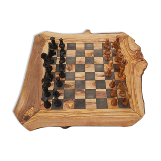 Jeu d'échecs EN bois d'olivier rustique jeu d'échecs fait à la main planche en bois 18 pouces