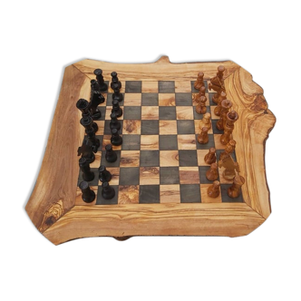 Chess game rustic olive wood chess game handmade wooden plank 18 inches