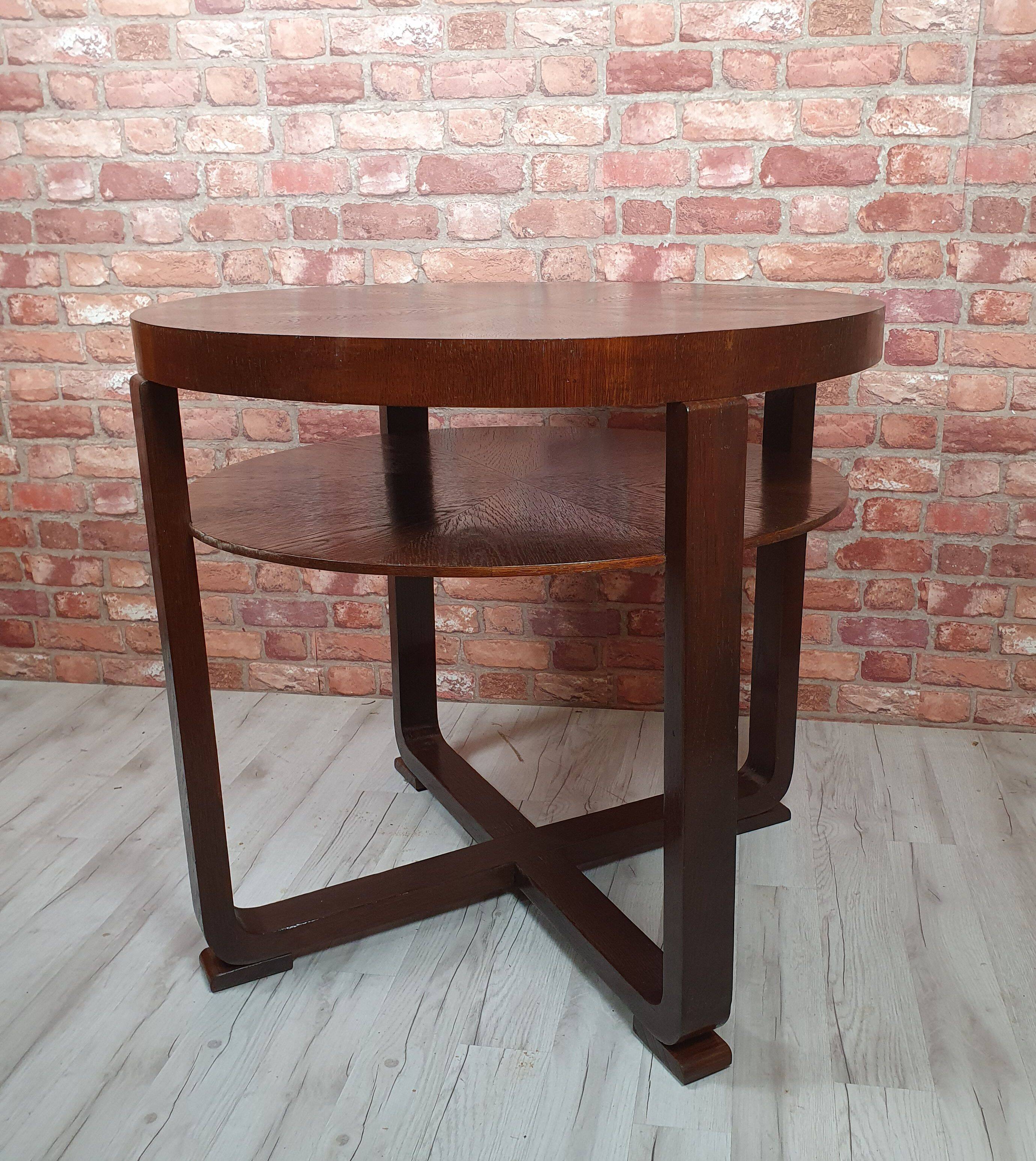 Table Art Déco en chêne rénovée, Pologne années 1930