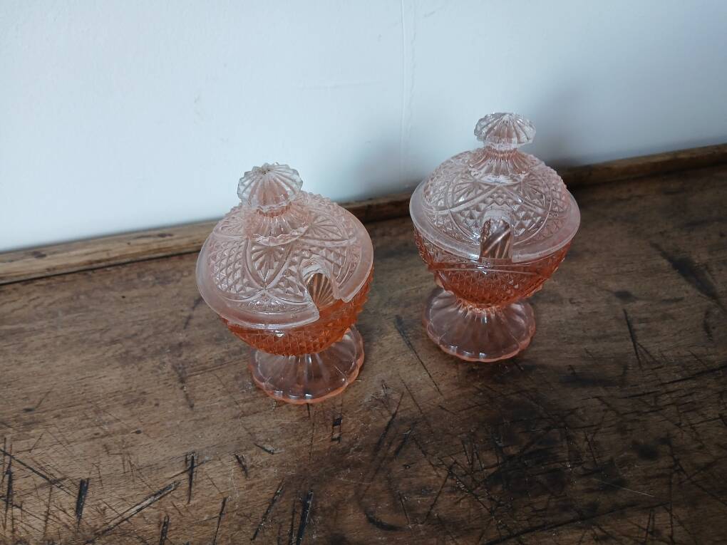 Chiseled Pink Glass Salt and Pepper Shaker Set