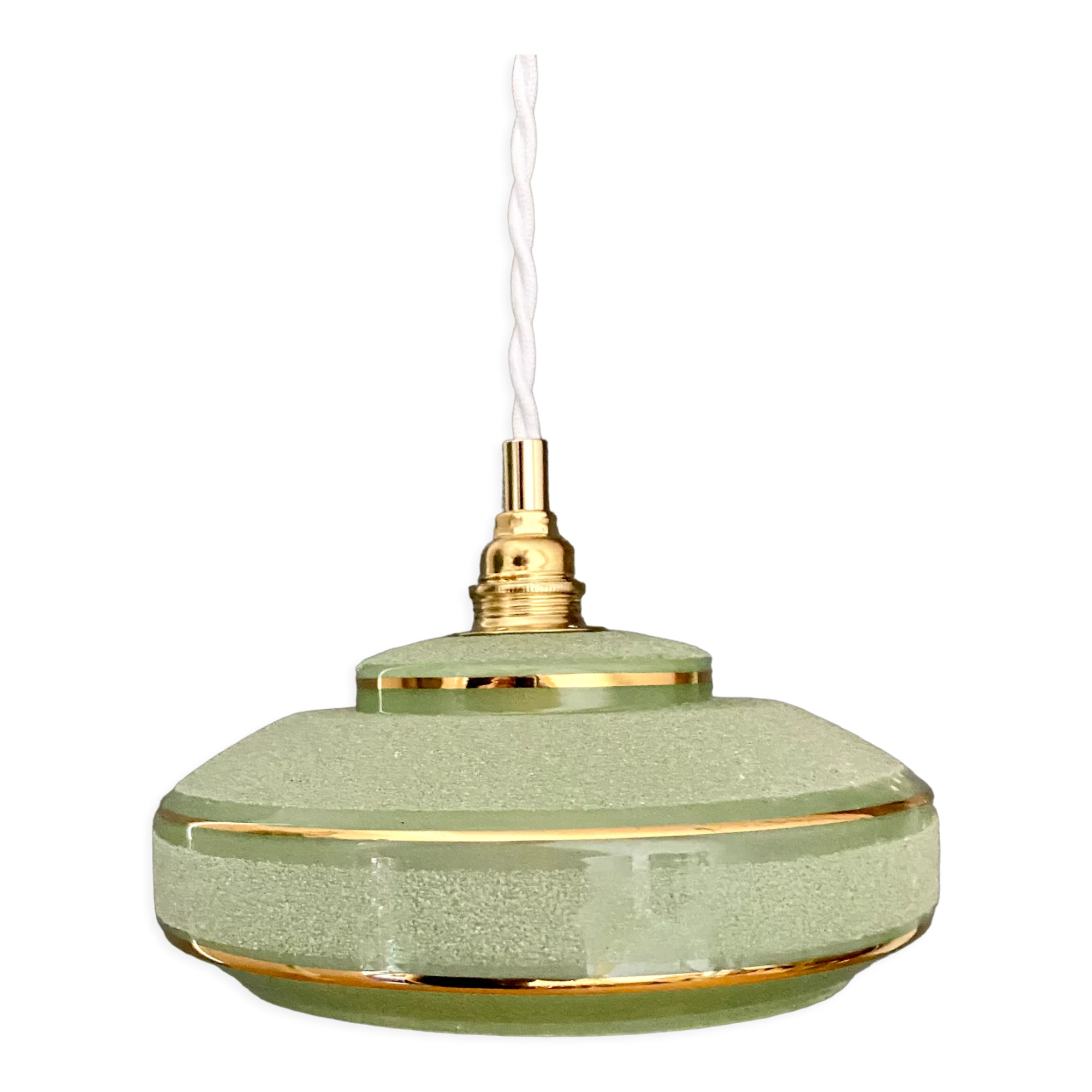 Vintage lampshade pendant lamp in green and gold granite glass