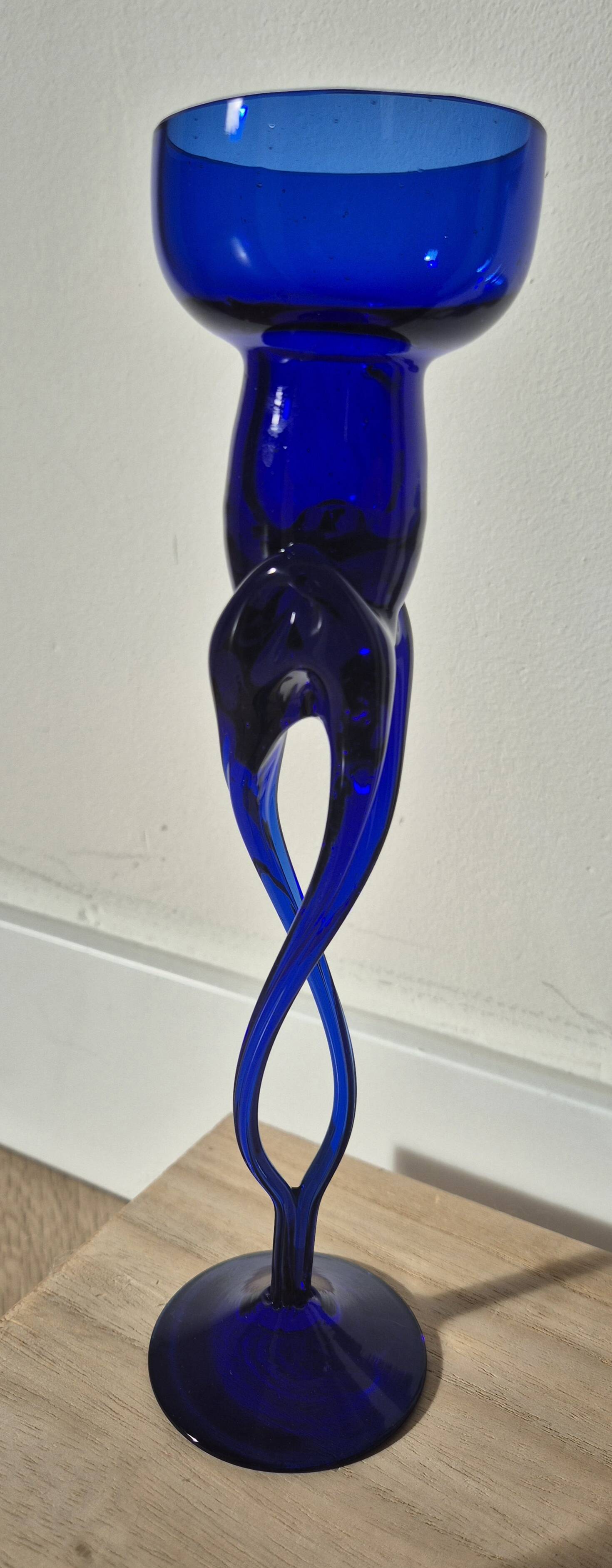 Sculptural Glass Candle Holder in Jozefina Krosno Style – Cobalt Blue