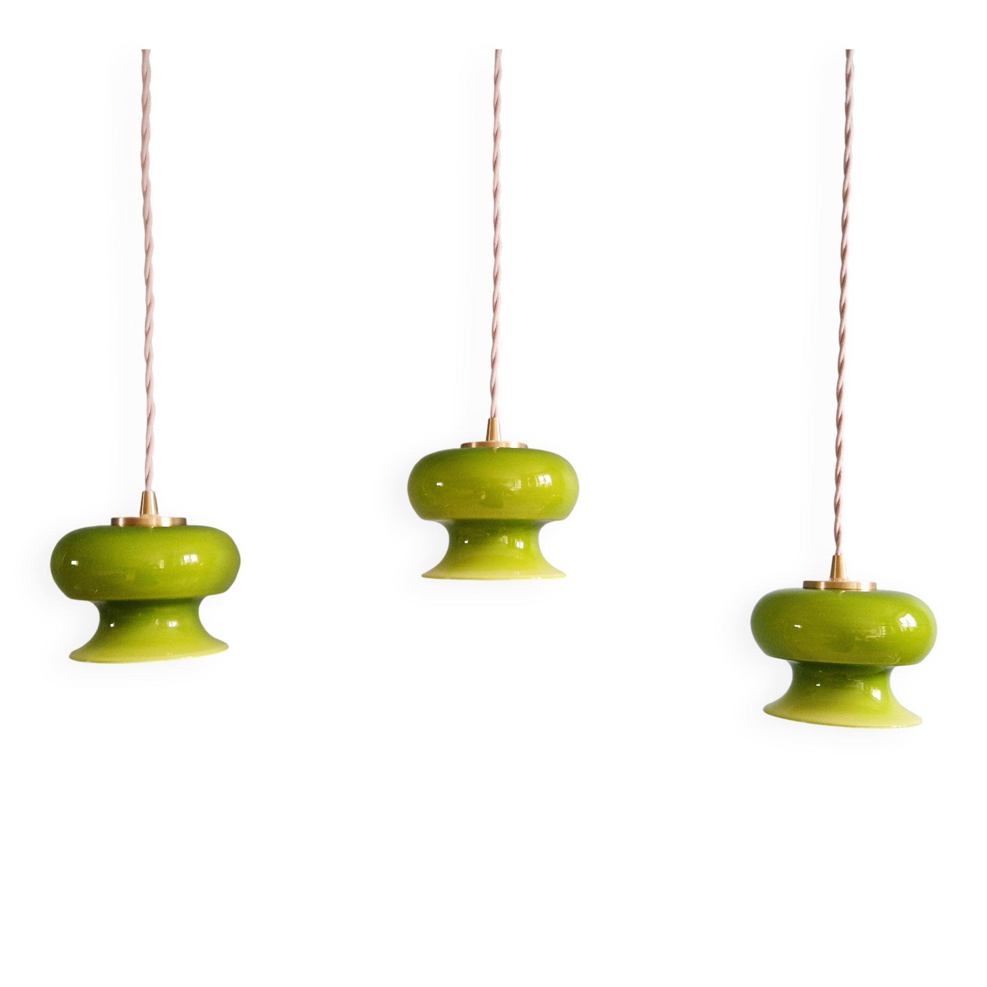 Vintage suspension trio in green opaline, 1960s-70s.