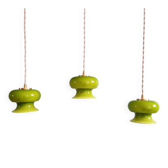 Vintage suspension trio in green opaline, 1960s-70s.