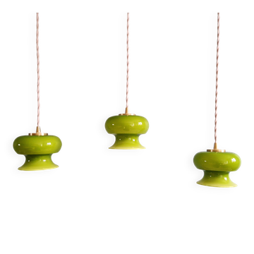 Trio de suspension vintage en opaline verte, années 1960-70