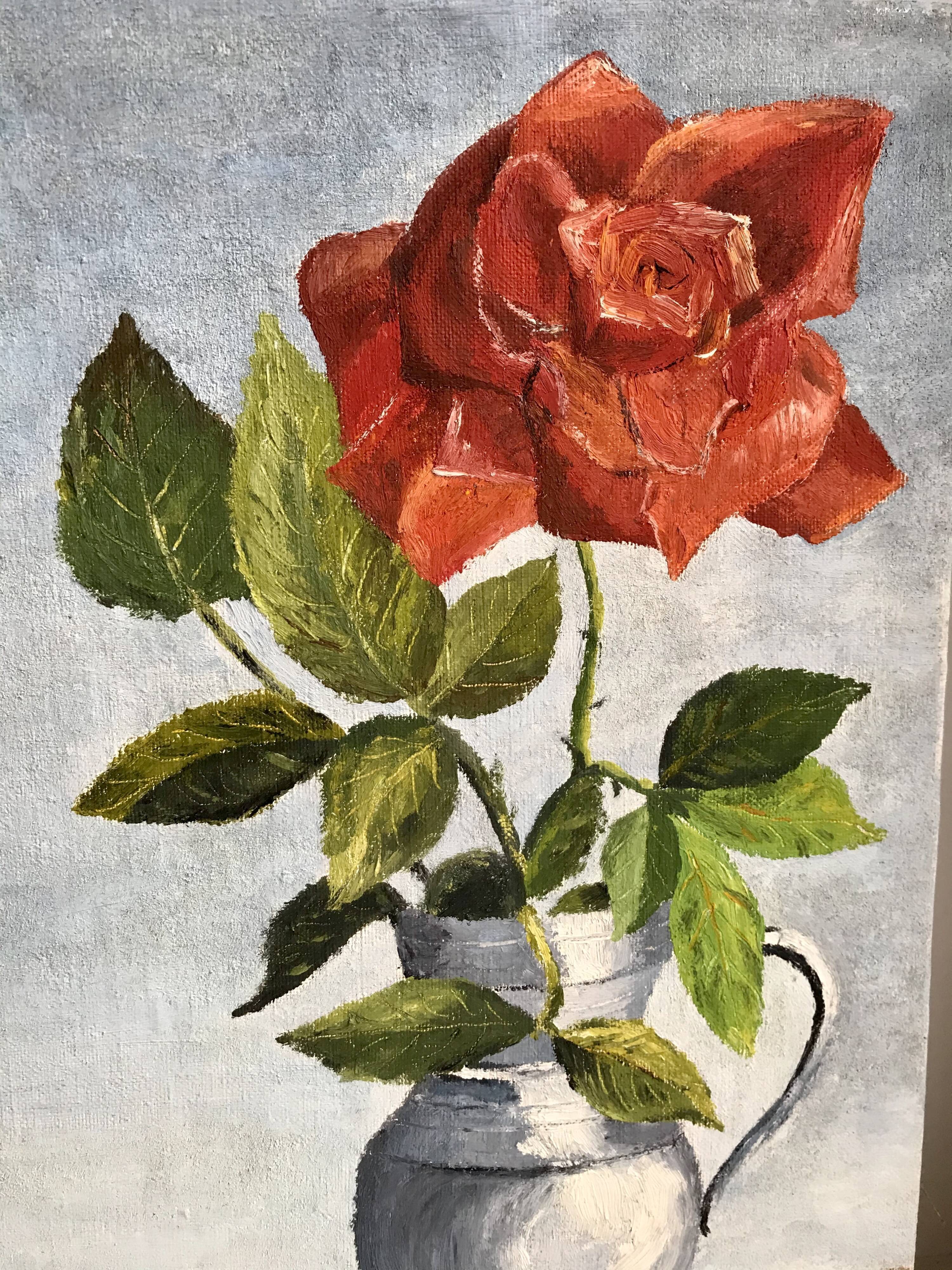 Oil on canvas painting flower signed vintage