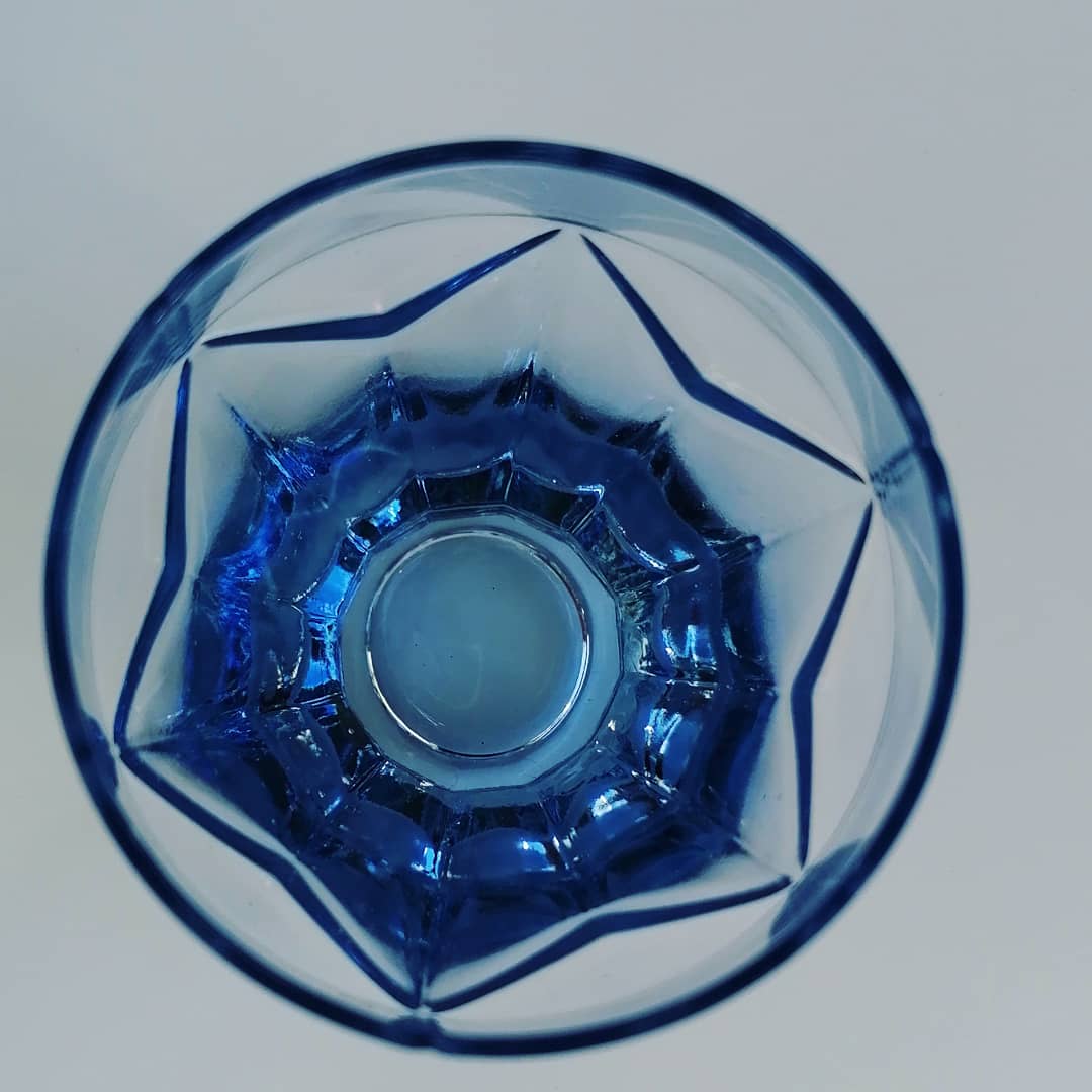 Old glacier blue glasses in faceted glass, vintage 60