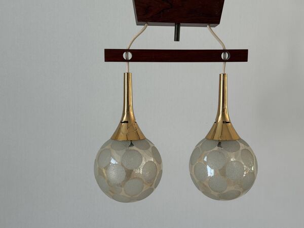 Suspension à double tête Ball and Ball et base métallique en teck, années 1960, Allemagne