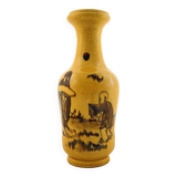 CHINESE HANDMADE YELLOW GLAZED TERRACOTTA VASE, HAND PAINTED