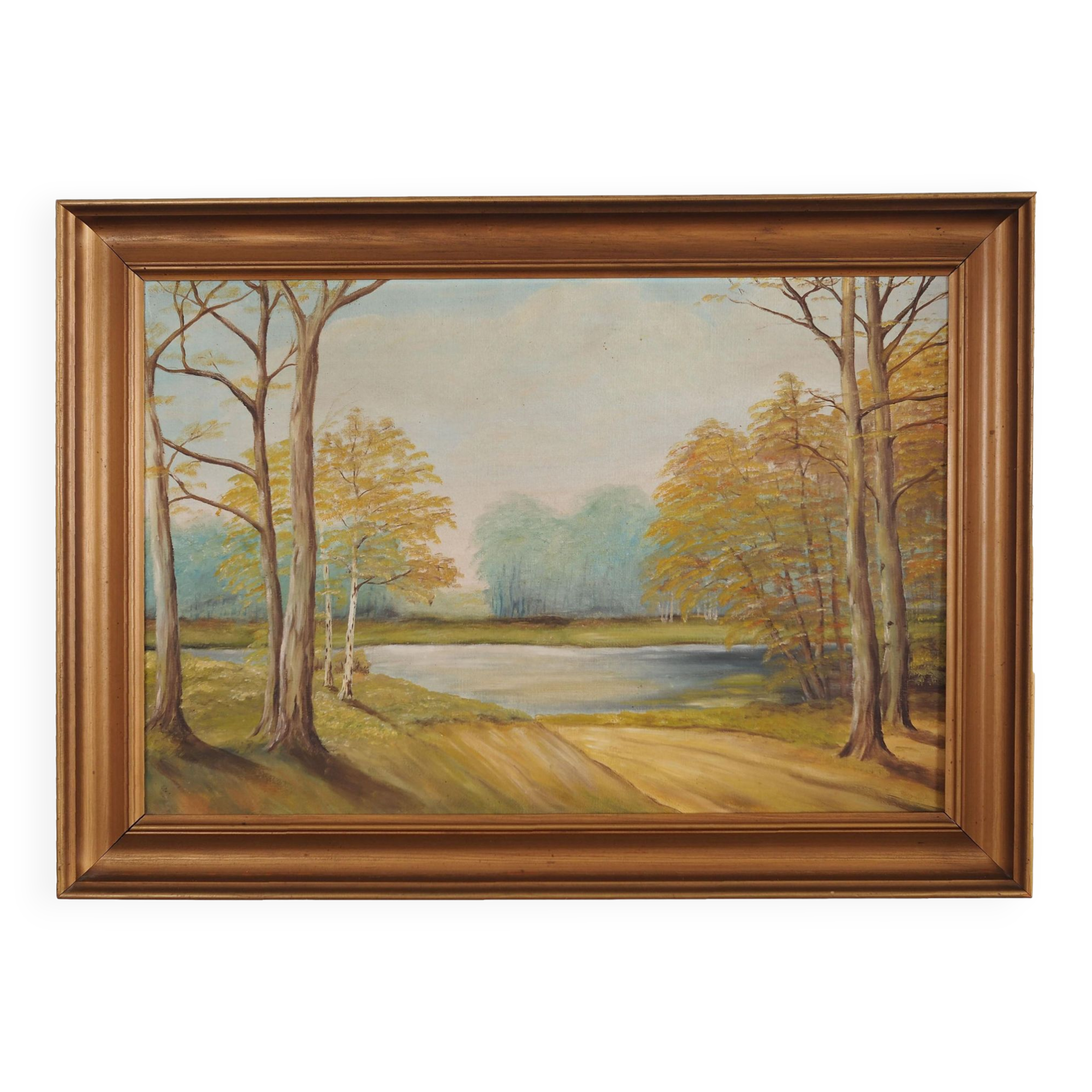 Painting „Two Birch by the Pond”, Scandinavian design, 1970s