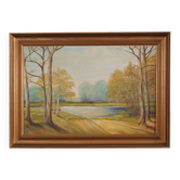 Peinture « Deux bouleaux au bord de l'étang », design scandinave, années 1970