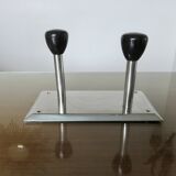 Chromed brass wall coat rack with 2 bakelite hooks 1970