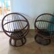 Vintage set of 2 swivel chairs in bamboo and rattan - Papasan shape